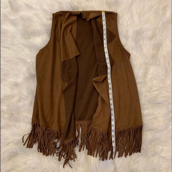 APT 9 Boho Fringe long brown open draped vest OSFA - Picture 4 of 6